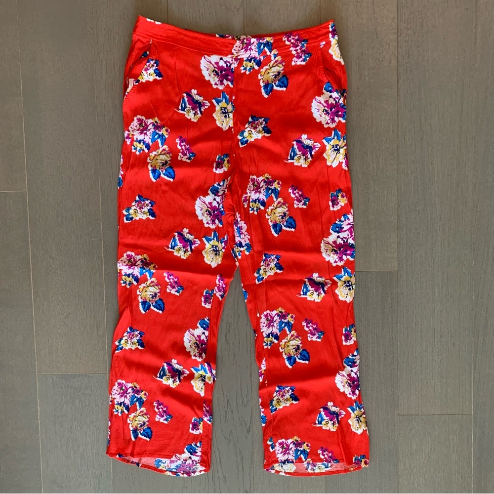 BP. Coral Orange & Floral Wide Leg Lounge Pants